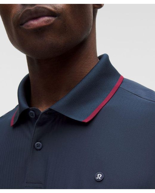 lululemon athletica Blue Uv-Protective Striped Mesh Tennis Polo Shirt for men