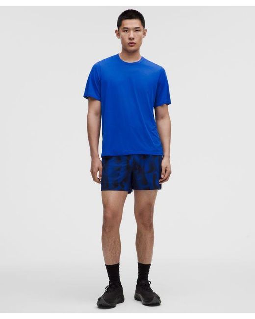 lululemon athletica Blue – Fast And Free Short-Sleeve Shirt Perforated Stripe – – Size Large for men