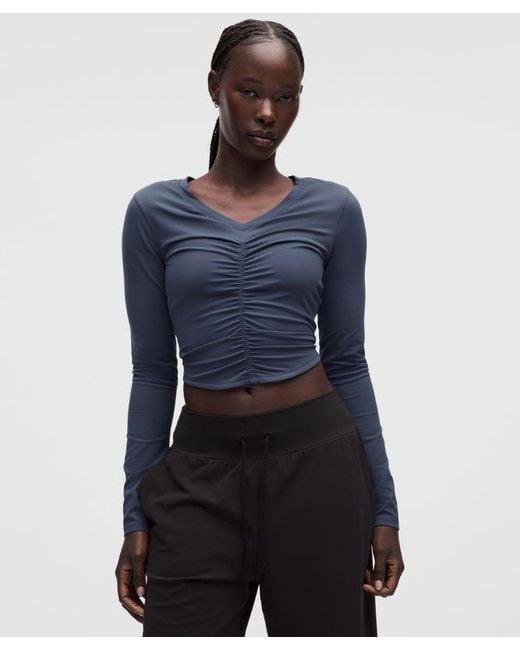 lululemon athletica Blue – All It Takes Centre-Ruched V-Neck Long-Sleeve Shirt – – Size 14