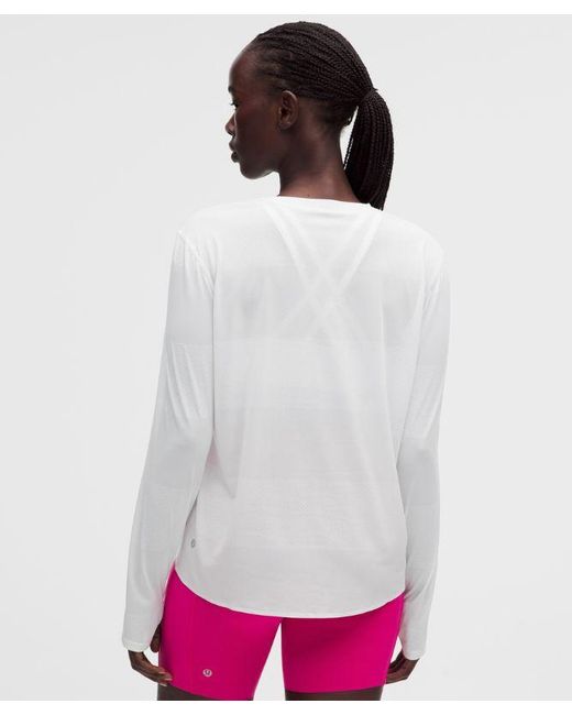 lululemon athletica White – Fast And Free Long-Sleeve Shirt Perforated Stripe – – Size Large