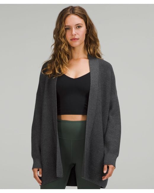 lululemon athletica Gray Merino Ribbed Long Wrap Sweater - Wool-blend - Color Black/grey - Size 2