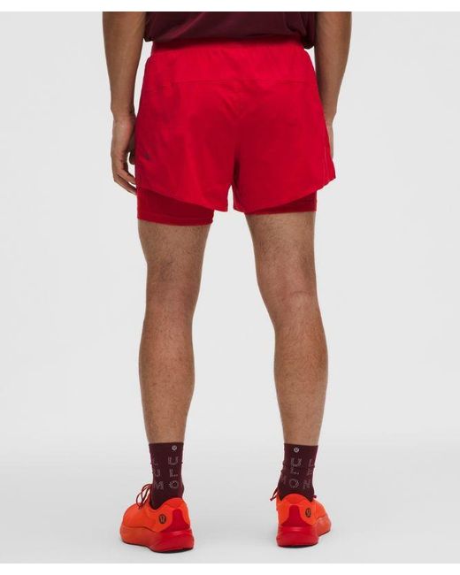 lululemon athletica Red – Perforated Lined Running Shorts – 5" – /Neon – Size Large for men