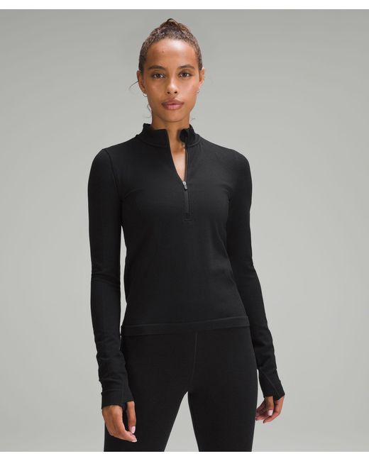 lululemon athletica Black Merino Wool-Blend Base Layer Half Zip