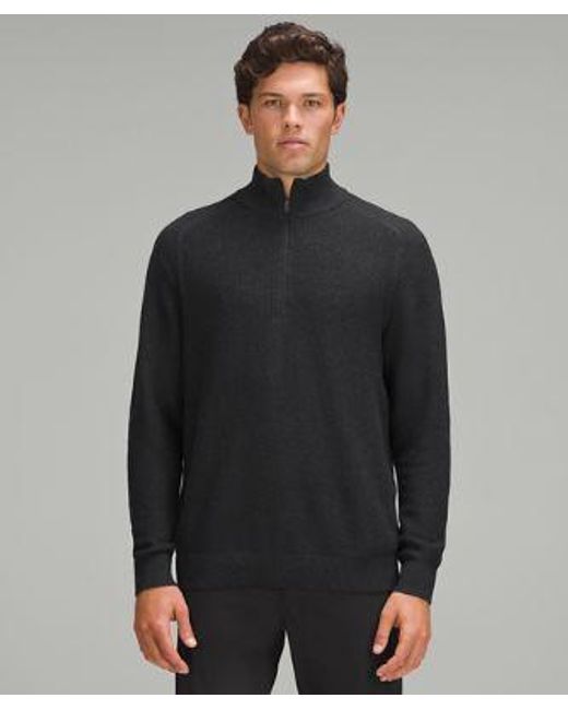 lululemon athletica Gray Textured Knit Half-zip Sweater - Color Black/grey - Size L for men