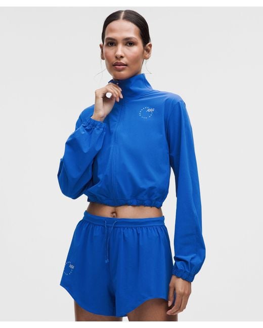 lululemon Women's Blue Mile Maker Run Crew Graphic Cinch-Hem Jacket