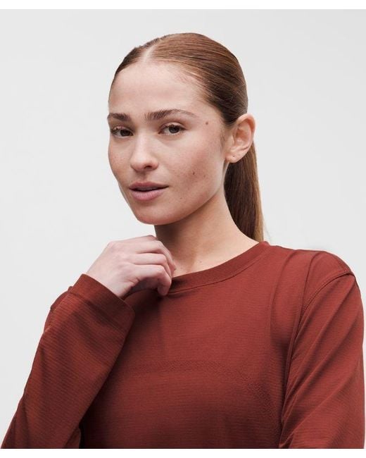 lululemon athletica Red – Swiftly Relaxed Long-Sleeve Shirt Hip Length Fit – /Burgundy – Size 4