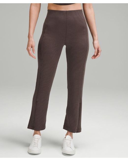 lululemon athletica Brown Ribbed Softstreme Zip-Leg High-Rise Cropped Pant 25"