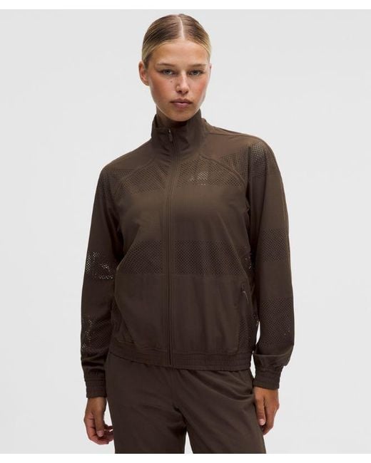 lululemon athletica Brown – Adapted State Track Jacket Perforated Stripe – – Size 12