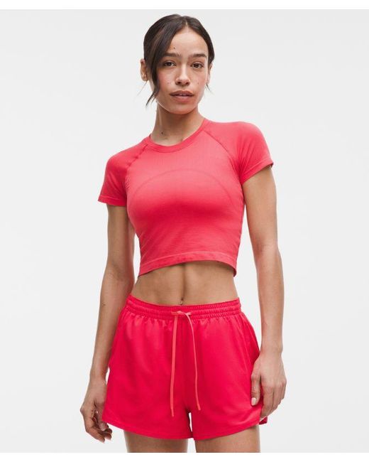 lululemon athletica Red Swiftly Tech Cropped Short-Sleeve Shirt 2