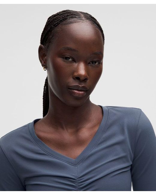 lululemon athletica Blue – All It Takes Centre-Ruched V-Neck Long-Sleeve Shirt – – Size 14