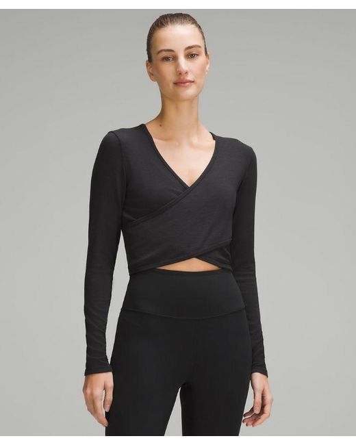 lululemon athletica Gray Wrap-front Ribbed Long-sleeve Top
