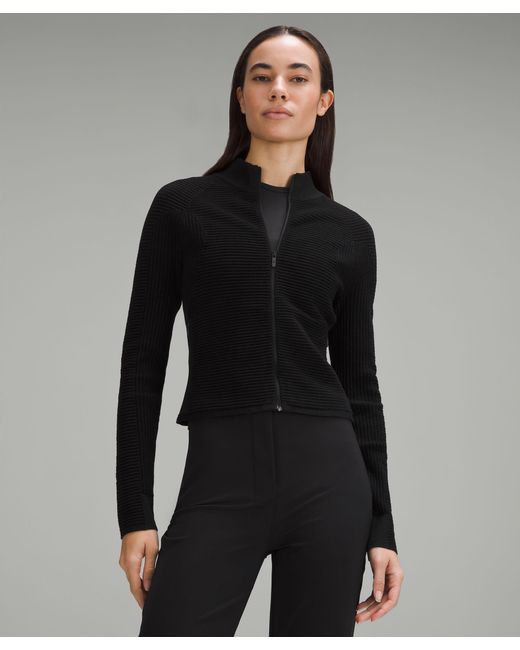 lululemon athletica Mixed Rib-knit Zip Up Sweatshirt - Color Black - Size M