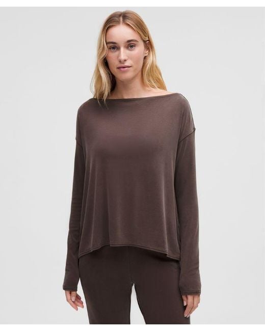 lululemon athletica Brown Drapey Softstreme Off-The-Shoulder Long-Sleeve Shirt