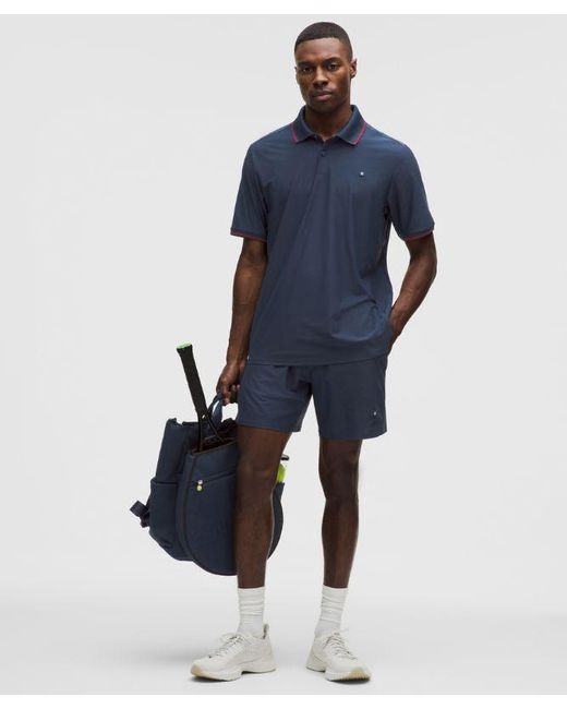 lululemon athletica Blue Uv-Protective Striped Mesh Tennis Polo Shirt for men