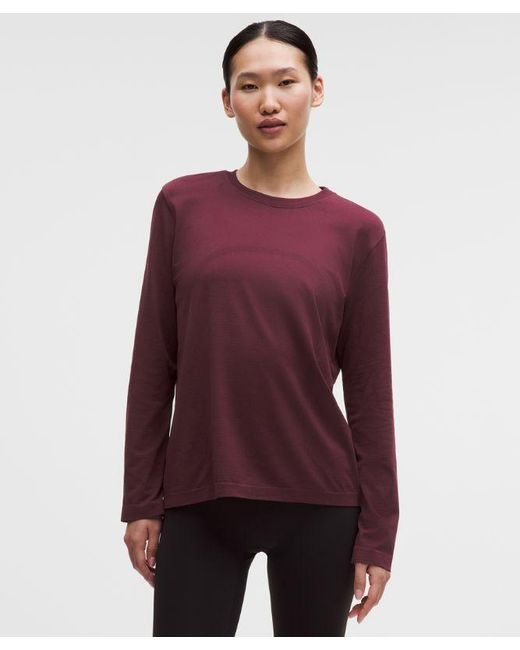 lululemon athletica Purple – Swiftly Relaxed Long-Sleeve Shirt Hip Length Fit – Color Burgundy/ – Size 16