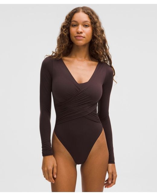 lululemon athletica Black Wundermost Ultra-Soft Nulu Wrap-Front Long-Sleeve Bodysuit