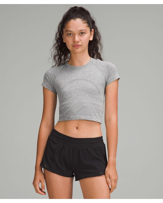 lululemon Swiftly Tech Cropped Short-Sleeve Shirt 2 in Gray | Lyst