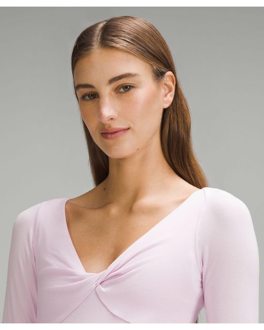 lululemon athletica Gray Modal-silk Blend V-neck Long-sleeve Shirt