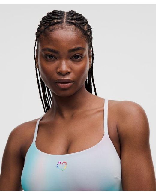 lululemon athletica Blue – Wunder Train Strappy Racer Sports Bra Light Support, C/D Cup – Color Printed – Size 14