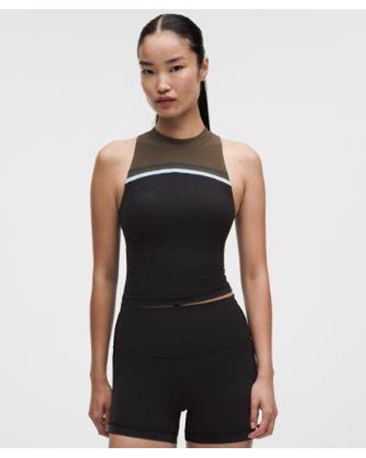 lululemon athletica Black – Mockneck Shelf Tank Top Light Support, B/C Cup Stripe – – Size Large