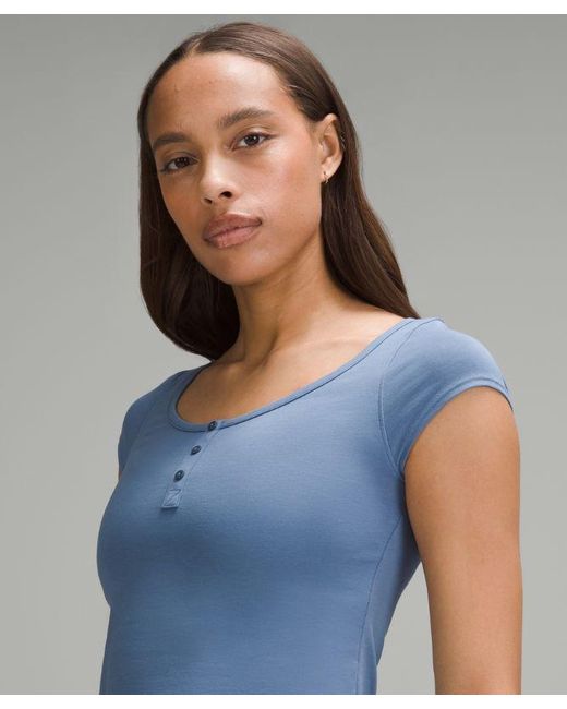 lululemon athletica Blue Cap-sleeve Henley T-shirt