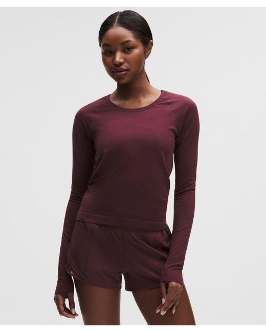 lululemon athletica Purple – Swiftly Tech Long-Sleeve Shirt 2.0 Waist Length – Color Burgundy/ – Size 12