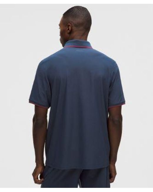 lululemon athletica Blue Uv-Protective Striped Mesh Tennis Polo Shirt for men