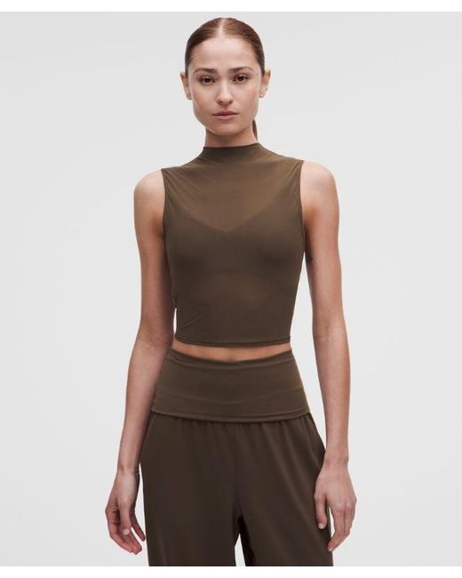 lululemon athletica Green Nulu And Mesh-Overlay Cropped Studio Tank Top