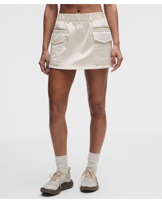 lululemon athletica Natural – Stretch Satin Mid-Rise Cargo Mini Skirt – – Size Large