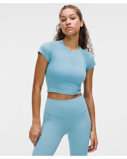 lululemon athletica Blue Swiftly Tech Cropped Short-Sleeve Shirt 2.0