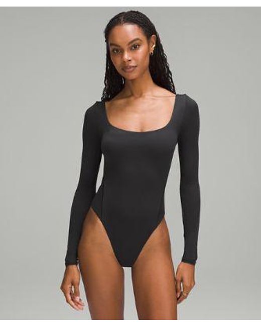 lululemon athletica Gray Wundermost Ultra-Soft Nulu Square-Neck Long-Sleeve Bodysuit