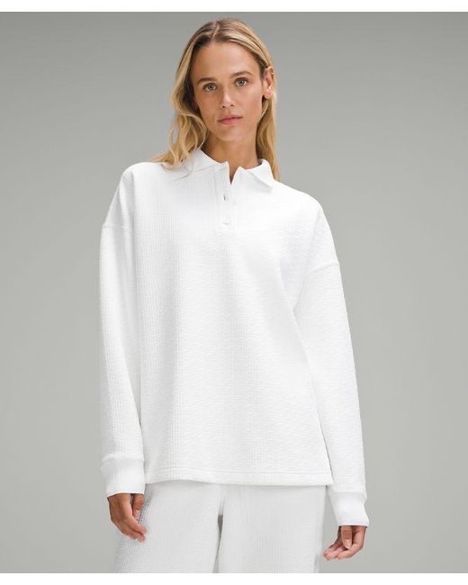 lululemon athletica White – Textured Long-Sleeve Polo Shirt – –