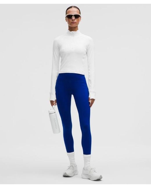 lululemon athletica White – It's Rulu Ribbed Cropped Half Zip Long-Sleeve Top – – Size Large