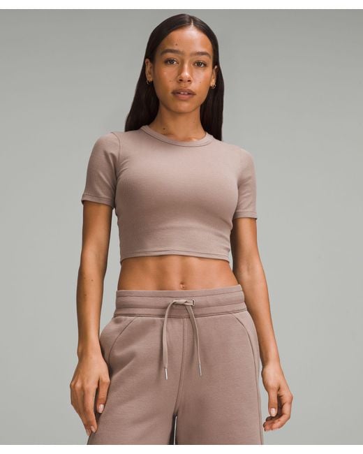 lululemon athletica Brown Hold Tight Straight Hem Cropped T-shirt