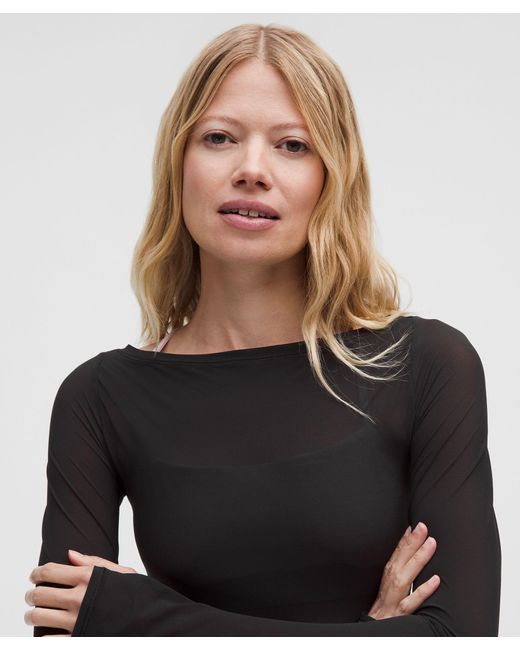 lululemon athletica Black Wundermost Ultra-Soft Nulu Mesh Boatneck Long-Sleeve Bodysuit