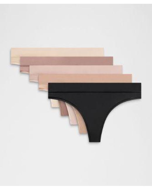lululemon athletica Natural – Underease Mid-Rise Thong Underwear 5 Pack – /Khaki – Size Large