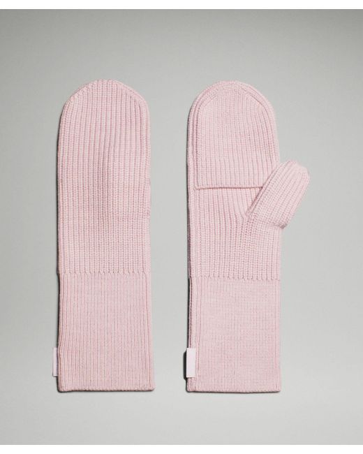 lululemon athletica Pink Ribbed Merino Wool-blend Knit Mittens