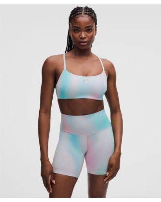 lululemon athletica Blue – Wunder Train Strappy Racer Sports Bra Light Support, C/D Cup – Color Printed – Size 14