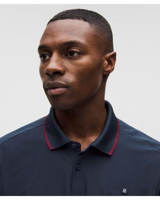 lululemon athletica Blue Uv-Protective Striped Mesh Tennis Polo Shirt for men