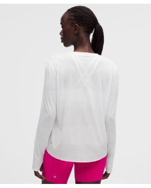 lululemon athletica White – Fast And Free Long-Sleeve Shirt Perforated Stripe – – Size Large