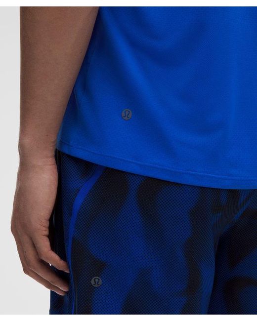 lululemon athletica Blue – Fast And Free Short-Sleeve Shirt Perforated Stripe – – Size Large for men