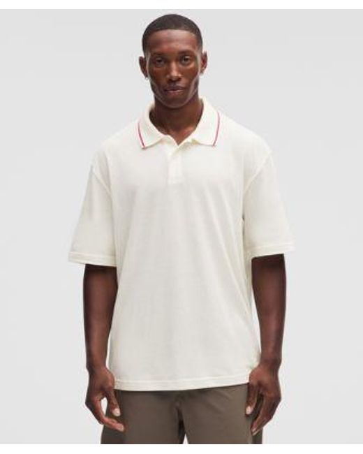 lululemon athletica White – -Knit Jersey Short-Sleeve Polo Shirt – – Size Large for men