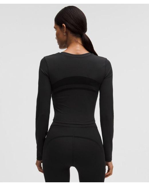 lululemon athletica Black – Wunder Train Cropped Long-Sleeve Shirt Flocked – – Size 4