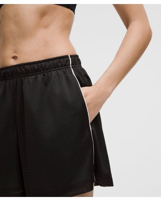 lululemon athletica Black Double-Layered Mesh Mid-Rise Short 5"