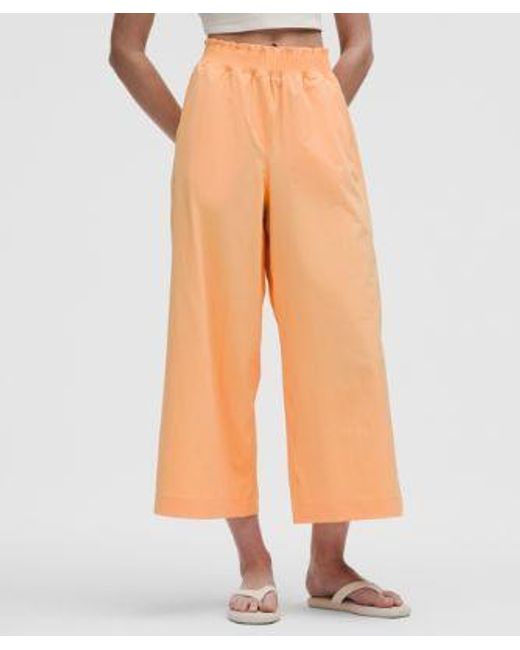 lululemon athletica Orange – Stretch Woven Ruffle-Waist Wide-Leg Cropped Pants – – Size Large