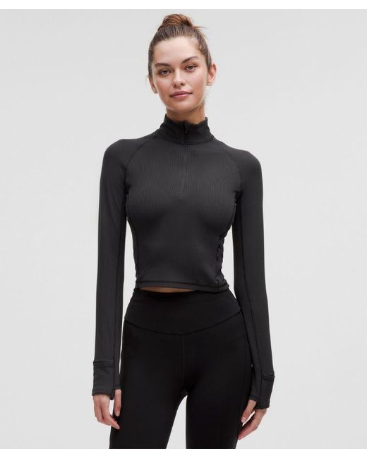 lululemon athletica Black It's Rulu Ribbed Cropped Half Zip