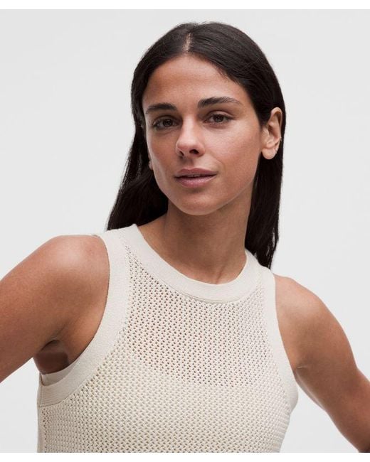 lululemon athletica White Cotton Crochet Mesh Tank Top
