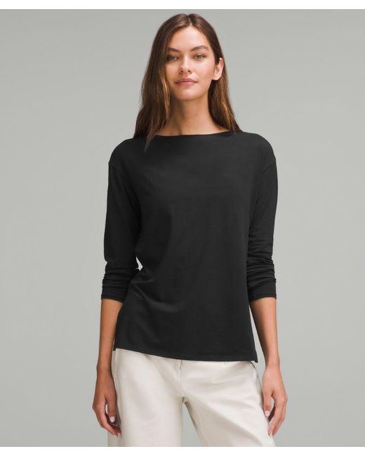 lululemon athletica Black – Relaxed-Fit Boatneck Long-Sleeve Shirt – – Size 6