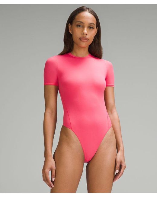 lululemon athletica Pink – Wundermost Ultra-Soft Nulu Short-Sleeve Crew Thong Bodysuit – –
