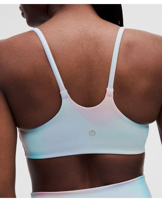 lululemon athletica Blue – Wunder Train Strappy Racer Sports Bra Light Support, C/D Cup – Color Printed – Size 14